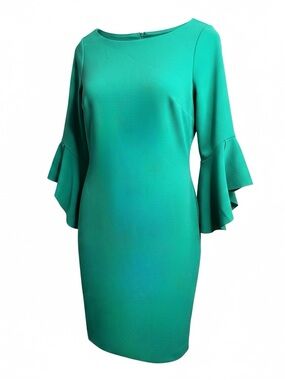 Vince Camuto Teal Ruffle-Sleeve Sheath Dress